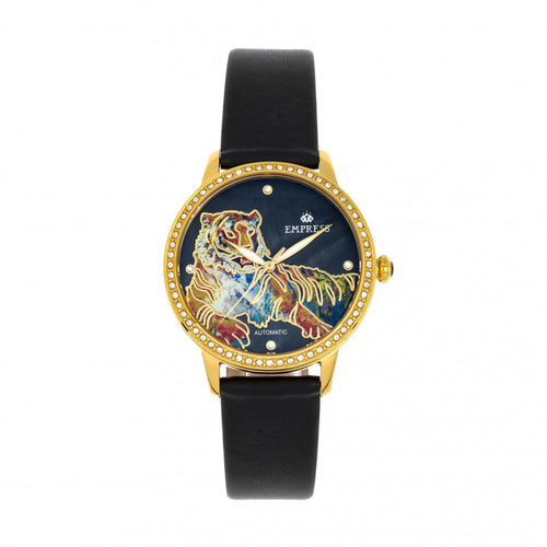 Empress Diana Automatic Engraved MOP Leather-Band Watch - EMPEM3003