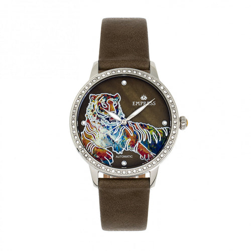 Empress Diana Automatic Engraved MOP Leather-Band Watch - EMPEM3001
