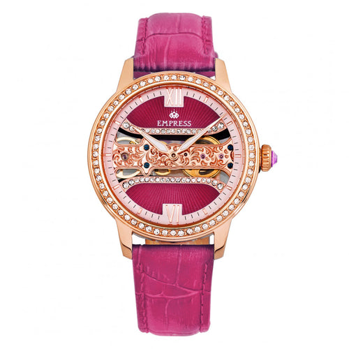 Empress Rania Mechanical Semi-Skeleton Leather-Band Watch - EMPEM2806