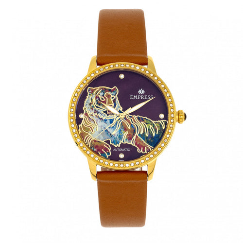 Empress Diana Automatic Engraved MOP Leather-Band Watch - EMPEM3004