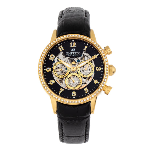 Empress Beatrice Automatic Skeleton Dial Leather-Band Watch w/Day/Date - EMPEM2004