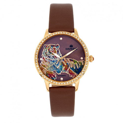 Empress Diana Automatic Engraved MOP Leather-Band Watch - EMPEM3005