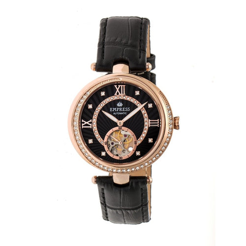 Empress Stella Automatic Semi-Skeleton MOP Leather-Band Watch - EMPEM2105