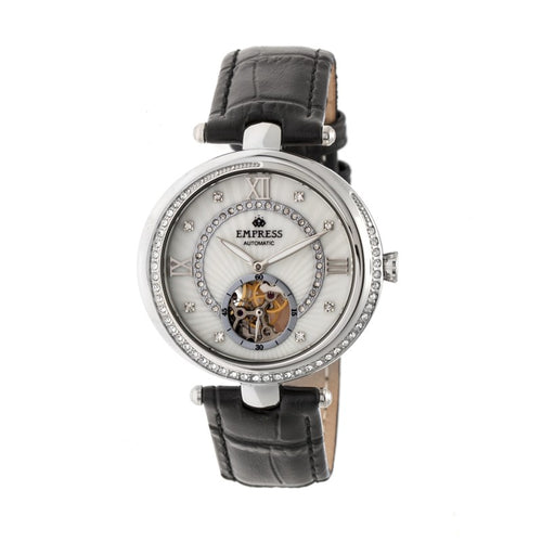 Empress Stella Automatic Semi-Skeleton MOP Leather-Band Watch - EMPEM2101