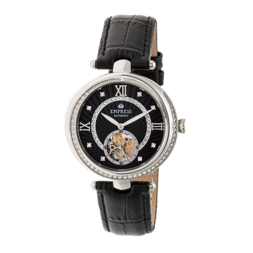 Empress Stella Automatic Semi-Skeleton MOP Leather-Band Watch - EMPEM2102