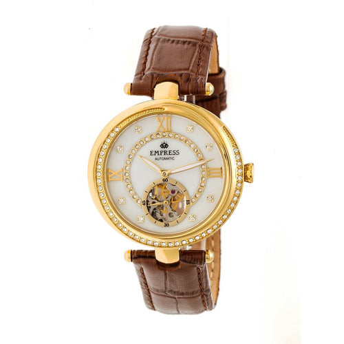 Empress Stella Automatic Semi-Skeleton MOP Leather-Band Watch - EMPEM2104