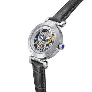 Empress Theodora Automatic Leather-Band Watch - Silver/Black - EMPEM3701