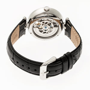 Empress Stella Automatic Semi-Skeleton MOP Leather-Band Watch - Black/White - EMPEM2101