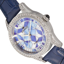 Load image into Gallery viewer, Empress Augusta Automatic Mosaic Mother-of-Pearl Leather-Band Watch - Silver/Blue - EMPEM3502
