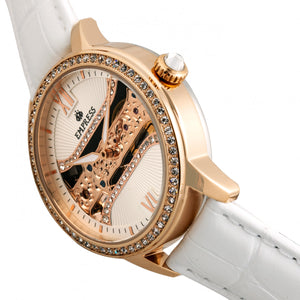 Empress Rania Mechanical Semi-Skeleton Leather-Band Watch - White - EMPEM2803
