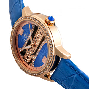 Empress Rania Mechanical Semi-Skeleton Leather-Band Watch - Blue - EMPEM2804