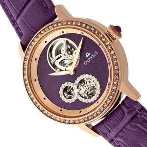 Empress Tatiana Automatic Semi-Skeleton Leather-Band Watch - Purple - EMPEM2905