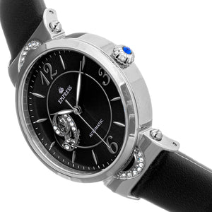 Empress Alouette Automatic Semi-Skeleton Leather-Band Watch - Black - EMPEM3404