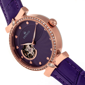 Empress Edith Semi-Skeleton Leather-Band Watch - Purple - EMPEM3305