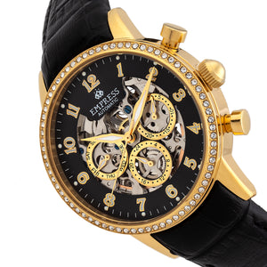 Empress Beatrice Automatic Skeleton Dial Leather-Band Watch w/Day/Date - Gold/Black - EMPEM2004
