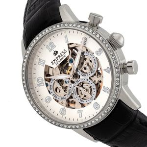 Empress Beatrice Automatic Skeleton Dial Leather-Band Watch w/Day/Date - Silver - EMPEM2001
