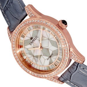 Empress Augusta Automatic Mosaic Mother-of-Pearl Leather-Band Watch - Rose Gold/Grey - EMPEM3504