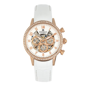 Empress Beatrice Automatic Skeleton Dial Leather-Band Watch w/Day/Date - Rose Gold/White - EMPEM2005