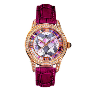 Empress Augusta Automatic Mosaic Mother-of-Pearl Leather-Band Watch - Rose Gold/Fuchsia - EMPEM3505