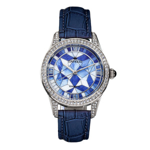 Empress Augusta Automatic Mosaic Mother-of-Pearl Leather-Band Watch - Silver/Blue - EMPEM3502
