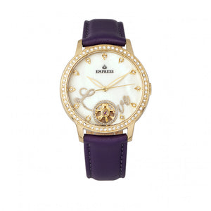 Empress Quinn Automatic MOP Semi-Skeleton Dial Leather-Band Watch - Purple - EMPEM2705