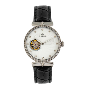 Empress Edith Semi-Skeleton Leather-Band Watch - White - EMPEM3301
