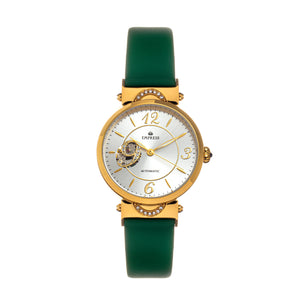 Empress Alouette Automatic Semi-Skeleton Leather-Band Watch - Green - EMPEM3403